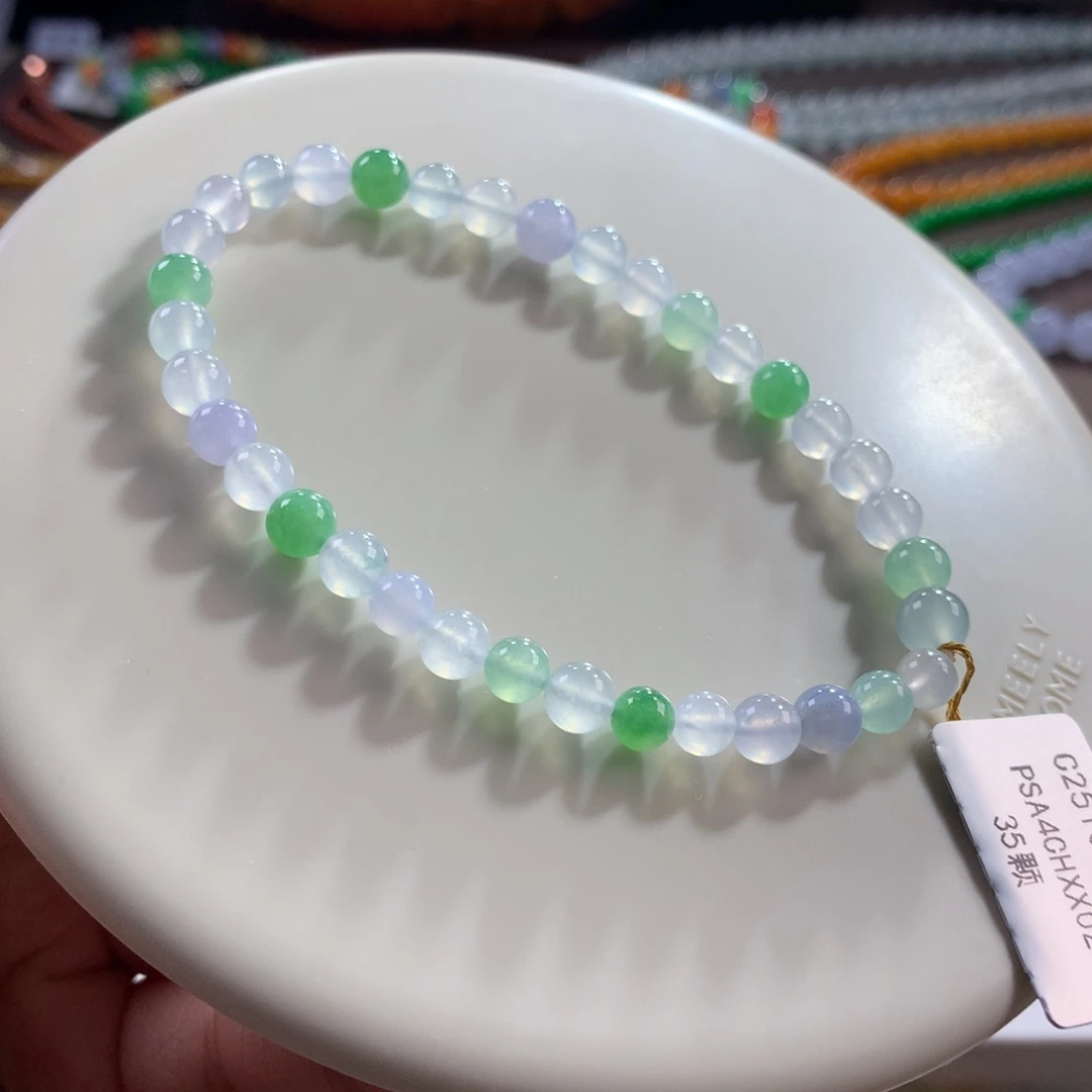 翡翠未镶嵌手链冰种马卡龙多宝单圈卡5.5