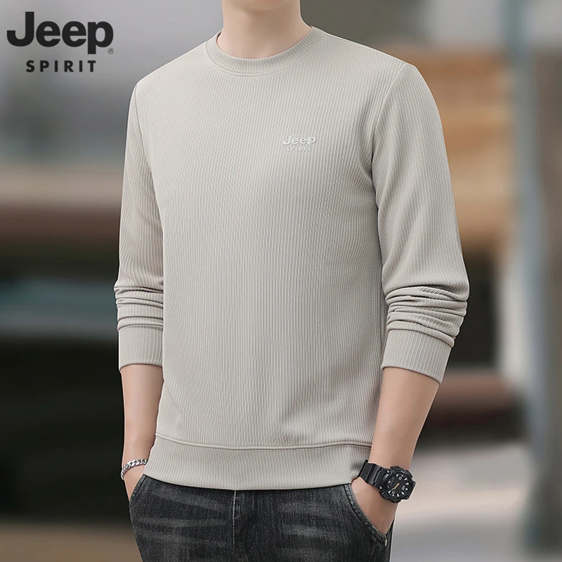JEEP SPIRIT卫衣男秋冬季新款加绒加厚T恤圆领长袖休闲打底衫宽松