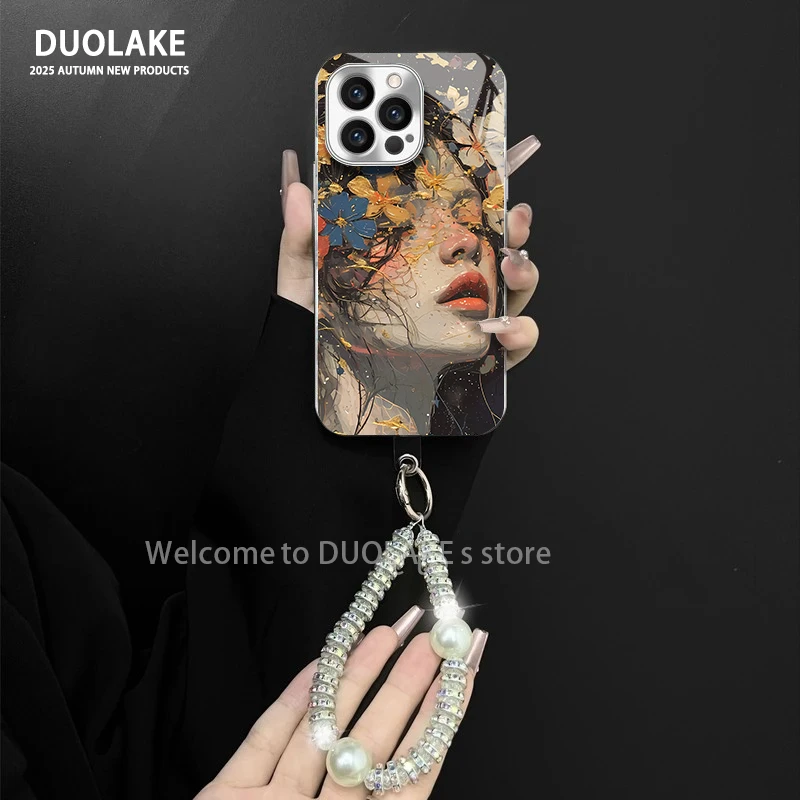 繁花似锦适用苹果vivo华为oppo小米iPhone17电镀玻璃防摔手机壳潮