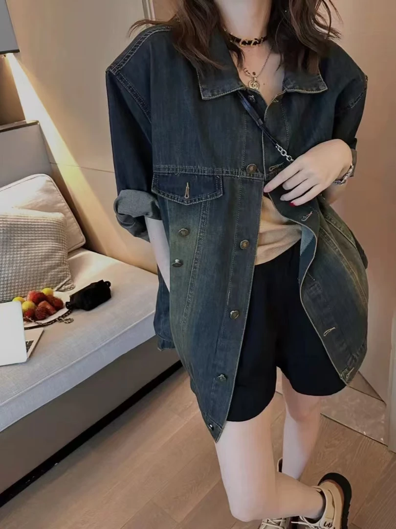 大码牛仔短袖衬衫外套女2025春季新款胖mm小众设计感高级上衣