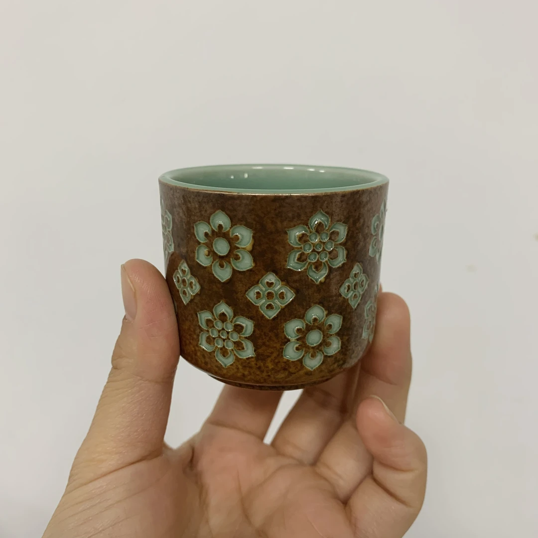 青瓷草木灰宝相纹系列手工扳指主人杯