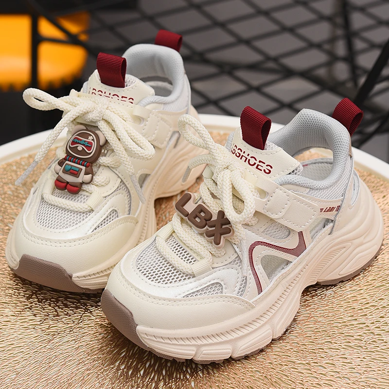 蜡比小星女童运动凉鞋2025夏季新款儿童网面运动鞋透气女童老爹鞋