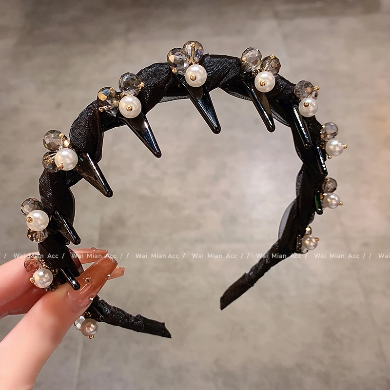 赫本风缠绕带齿发箍女轻奢网红珍珠高颅顶头箍2025新款压发头饰