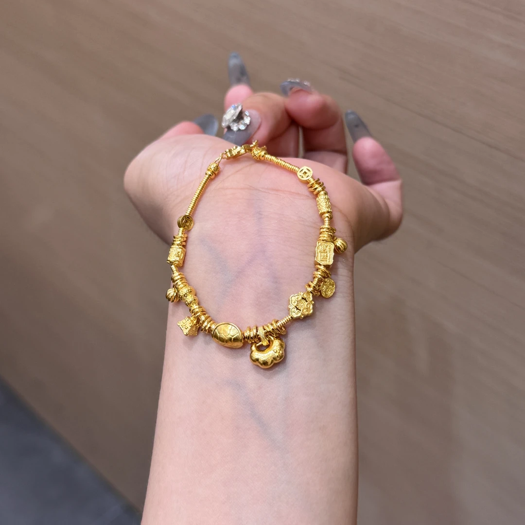 【菠萝珠宝】足金999 复古风古法金招财手链  金重：20.29克