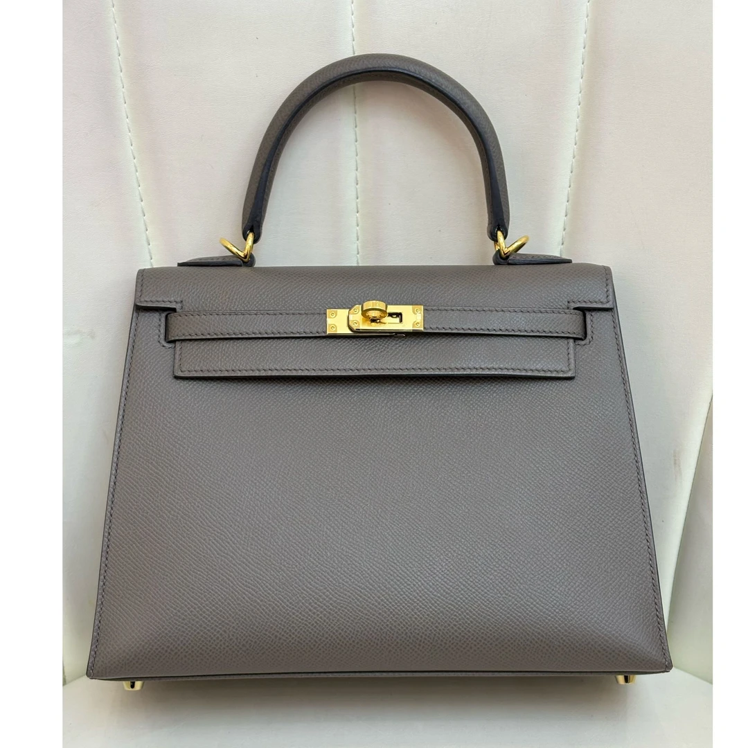 未使用 Hermes/爱马仕 HERMES kelly25锡器灰 w刻 金扣未使用