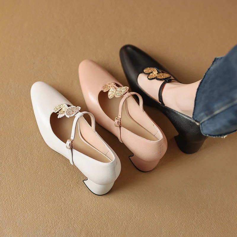 6031/金属花朵异型粗跟法式浪漫T字带玛丽珍单鞋