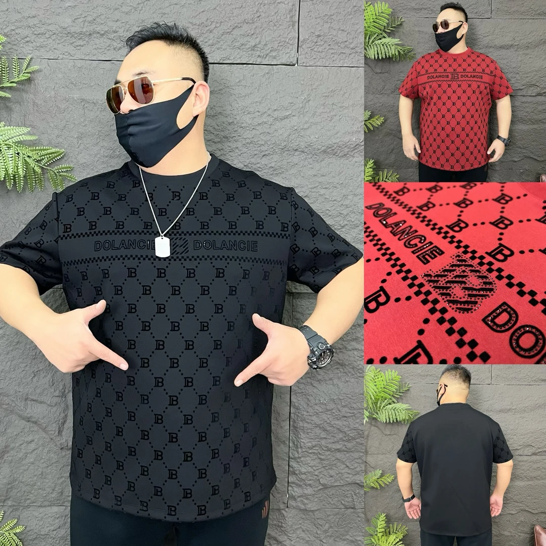 2025春大码男士轻奢重磅棉半袖加大男士潮牌植绒短袖71252