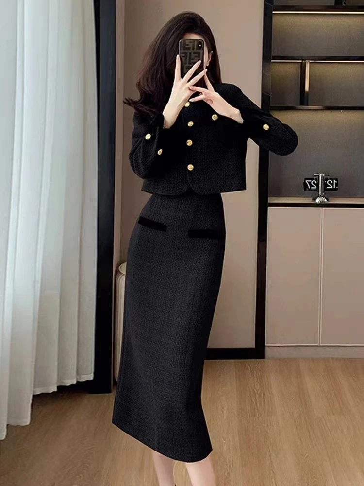 法式高端小香风外套女2025秋冬高级感套装高腰半身裙013