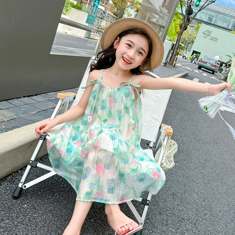 女童夏季连衣裙2025新款洋气儿童夏装碎花凉快吊带裙宝宝公主裙子