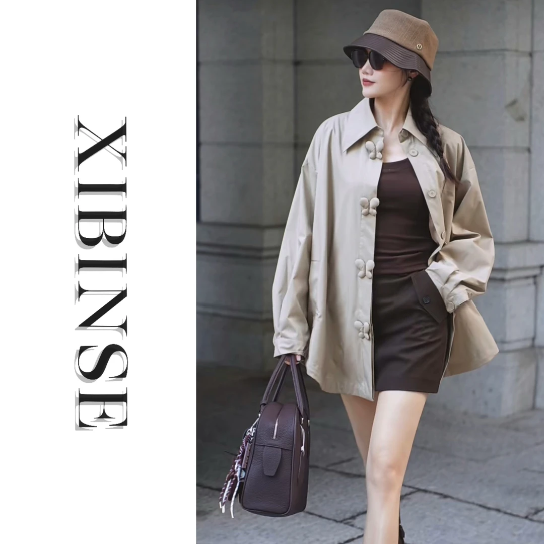 法式复古宽松慵懒春季中长风衣衬衫外套 C2001百搭女士时尚韩版