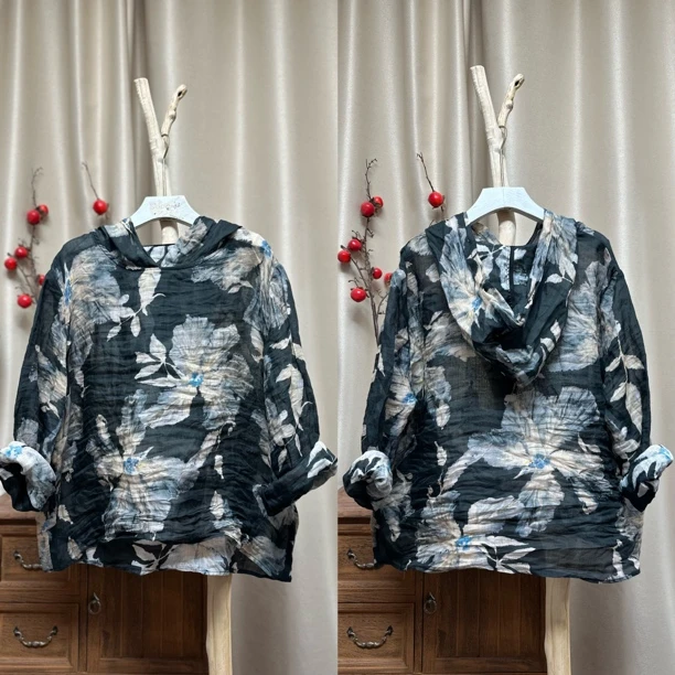 183苎麻印花帽衫防晒（衣长60胸围130）