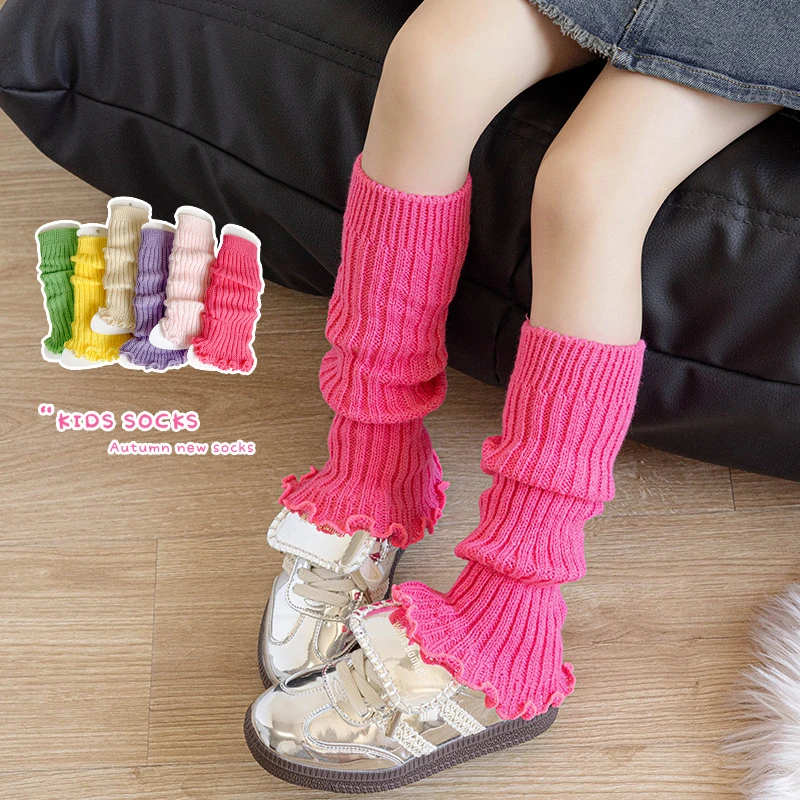 袜套女春秋季儿童堆堆袜糖果色长筒花边针织秋冬宝宝女孩中筒腿套