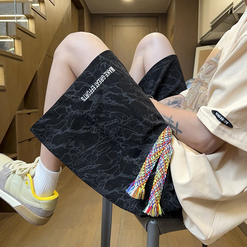 字母刺绣扎染短裤男夏季美式潮流复古情侣宽松大码运动休闲五分裤