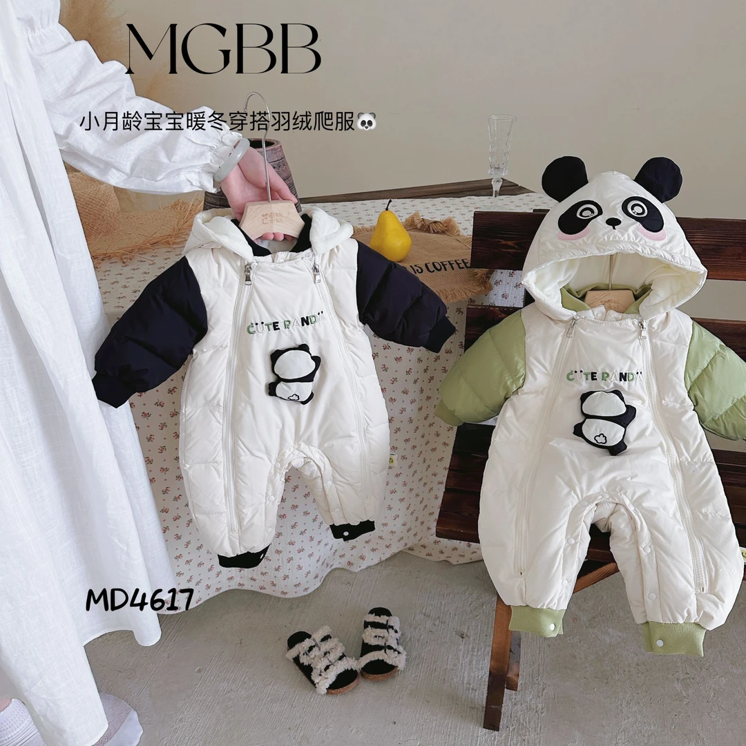 婴幼儿卡通保暖冬季新生儿连帽加厚双拉链趴趴熊猫羽绒服4617