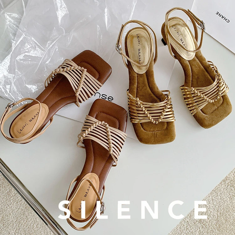 法式度假风手工编织异形跟露趾凉鞋2025夏踩屎感复古舒适高跟拖鞋