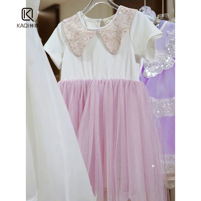 【Lpink童装】女童夏新款洋气宝宝百搭圆领兔耳朵网纱连衣裙92941