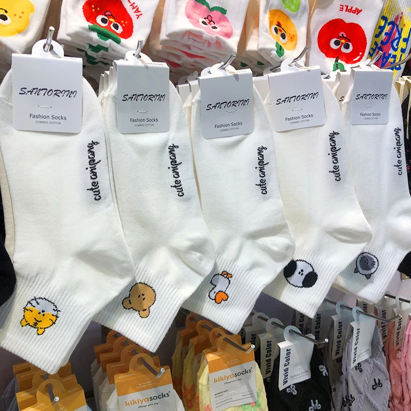 春夏新款韩国袜子ETNA可爱卡通女袜短筒日系小清新白色薄棉袜