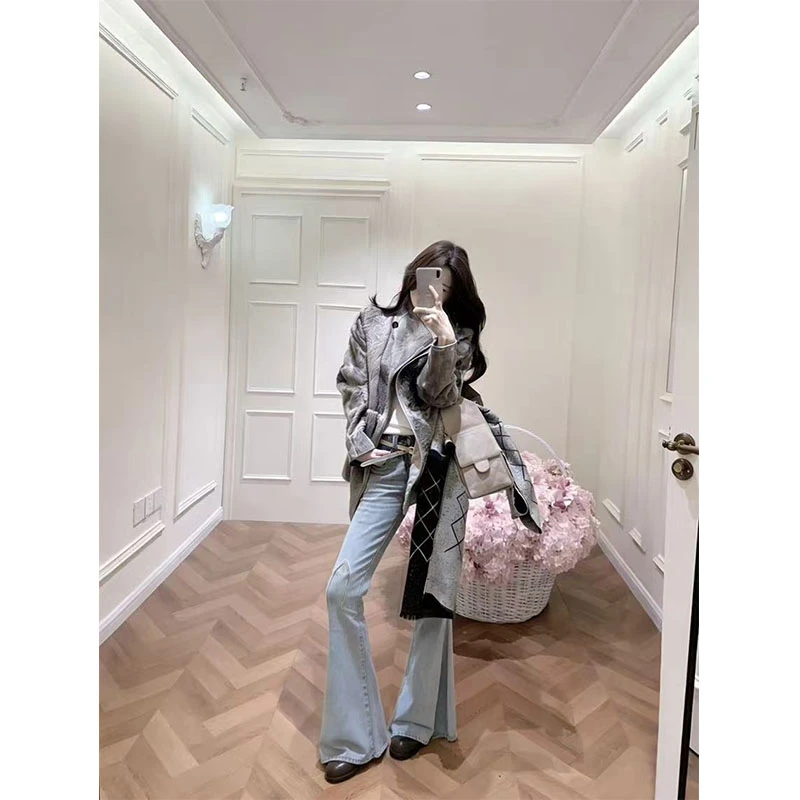 2025韩版设计感慵懒风修身显瘦百搭外套上衣穿搭休闲直筒长裤套装