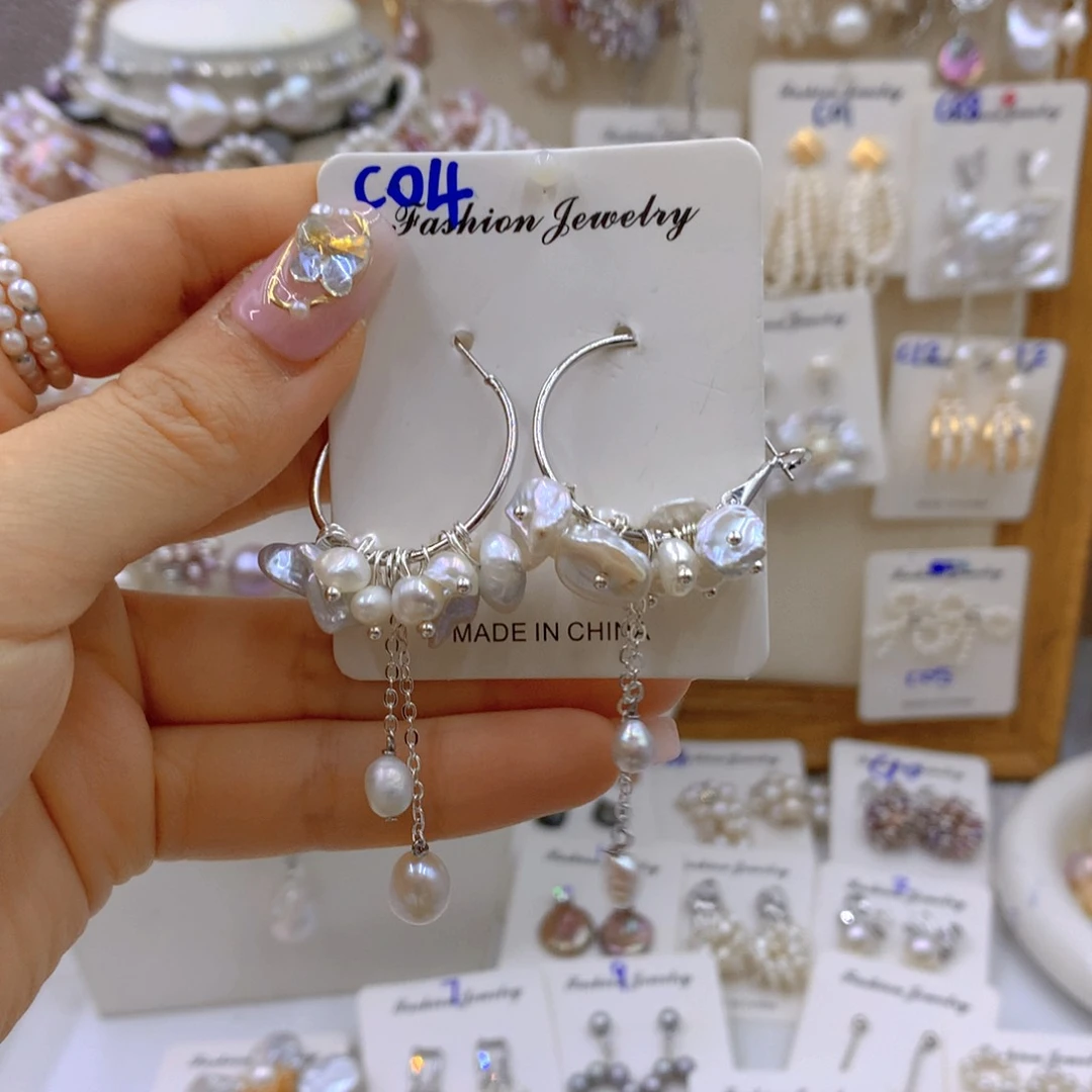 淡水珍珠耳饰。银S925镶嵌