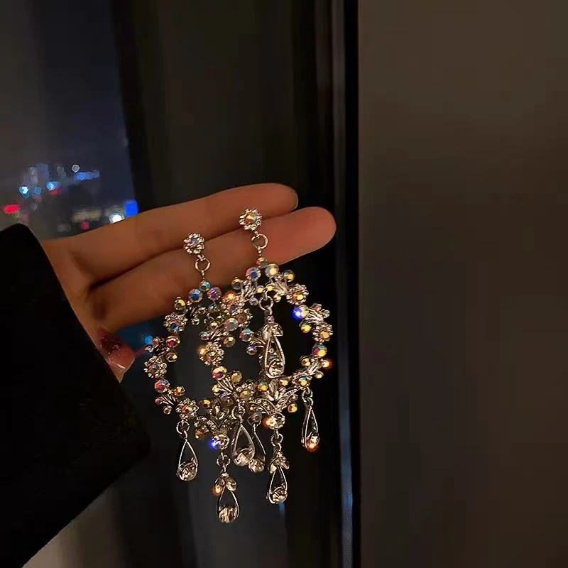 银针欧美镂空水滴大耳环女网红气质耳坠流苏长款个性爆款耳饰4825