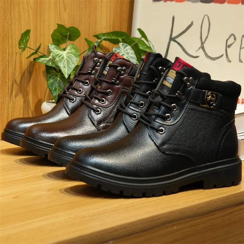 冬季男士加绒保暖雪地靴含羊毛户外休闲登山工装真皮皮靴XP2591