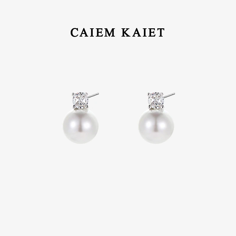 CAIEM KAIET 925银耳饰 戴妃款锆石珍珠耳钉女高级感气质耳环银针