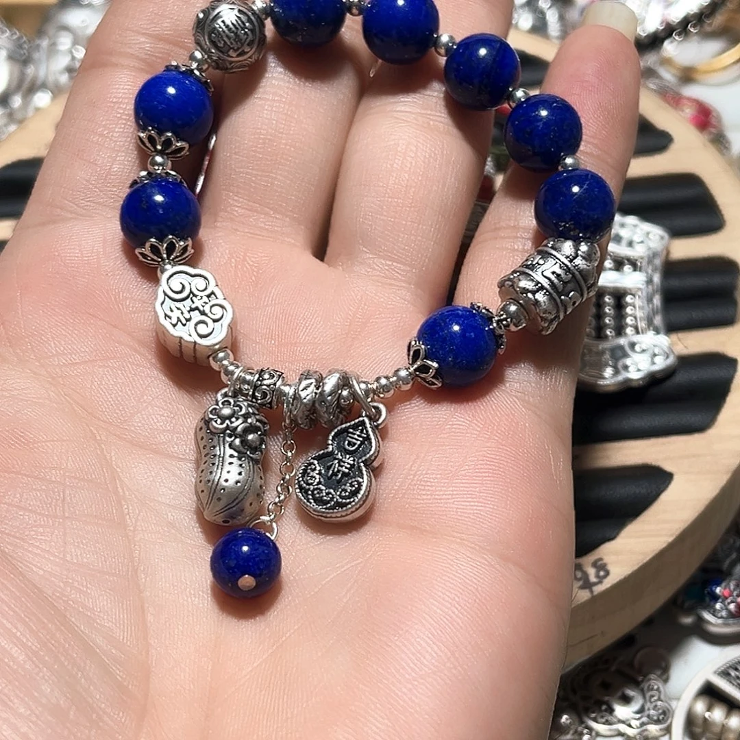 吊坠足银珐琅青手串