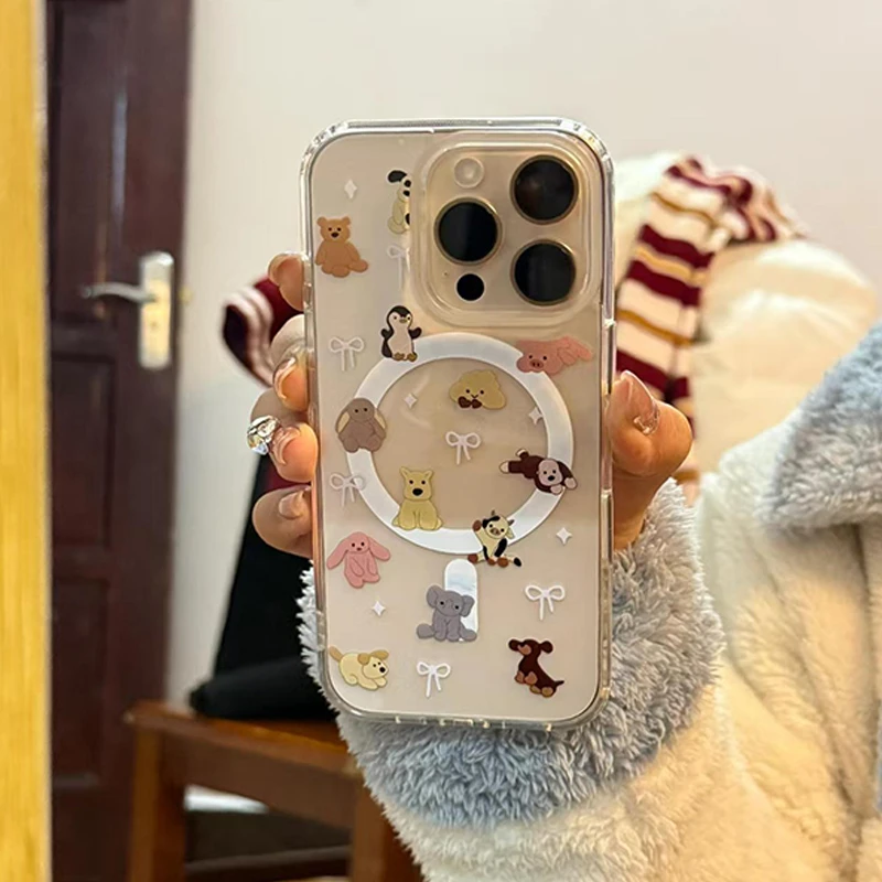 蝴蝶结动物适用苹果16promax15/14高级手机壳13/12大孔透明磁吸壳