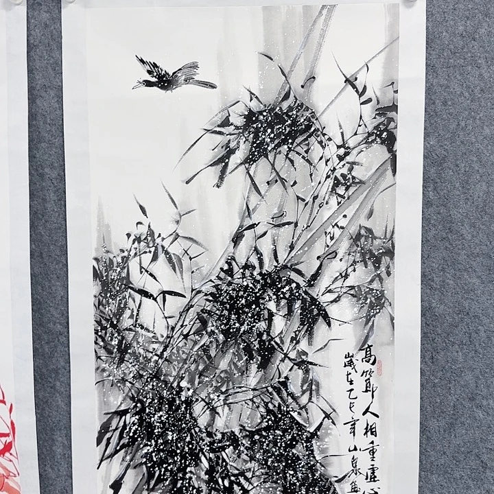 国画高节人相重雪竹绘画作品