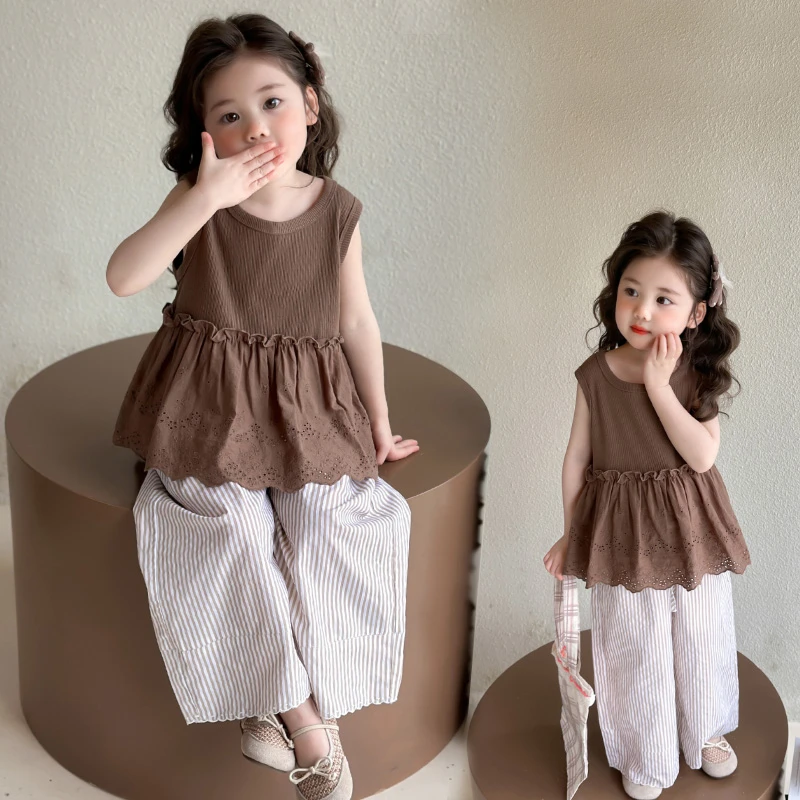 女童套装夏季2025新款洋气韩版宽松时尚儿童女宝夏装无袖两件套