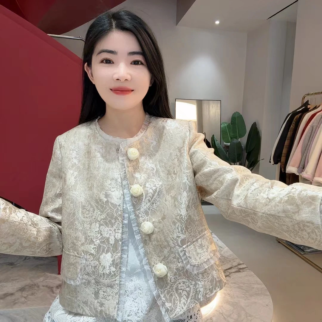 QC 252601 新中式提花设计感外套花边时尚洋气上衣