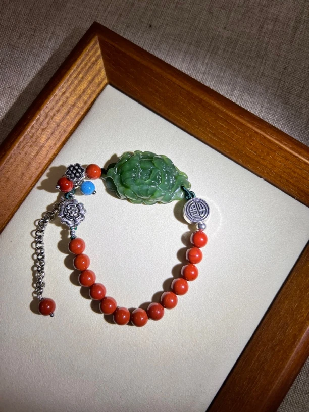 和田碧玉 牡丹花手牌