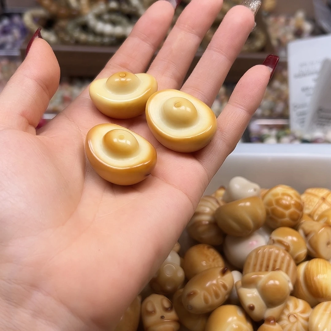 手串菩提根/象牙果瑕疵炭烤元宝3颗有裂卡30到34