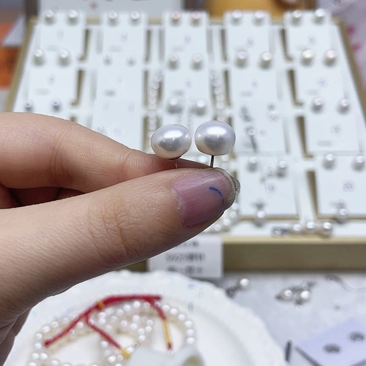 淡水珍珠耳饰银S925镶嵌呵***