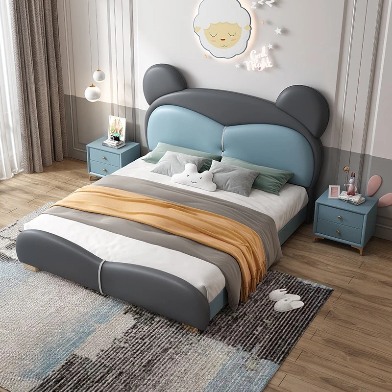 简约米老鼠卡通儿童床6-12岁男孩女生单人床简约现代次卧儿童皮床