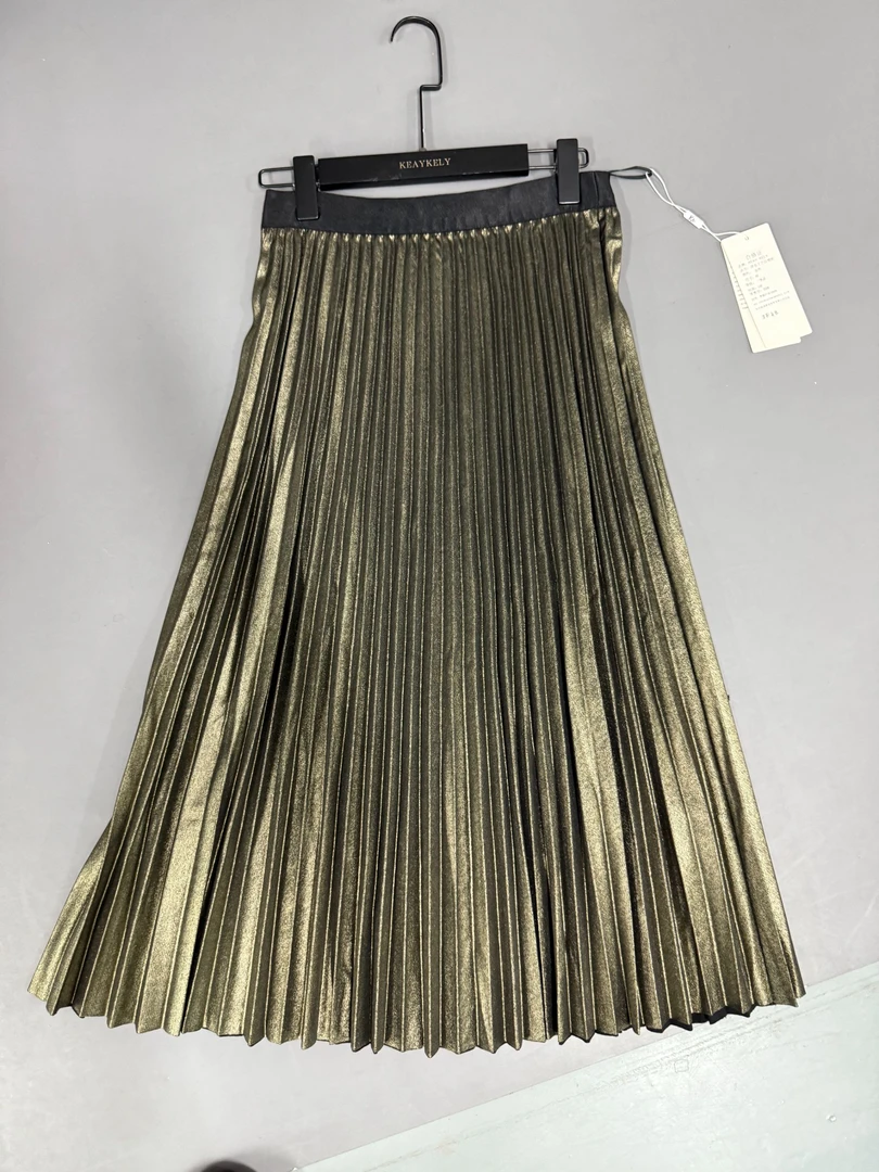 剀剀莉（金雾银沙厚款金绿银灰色）时尚气质显白显瘦百搭款女士长裙