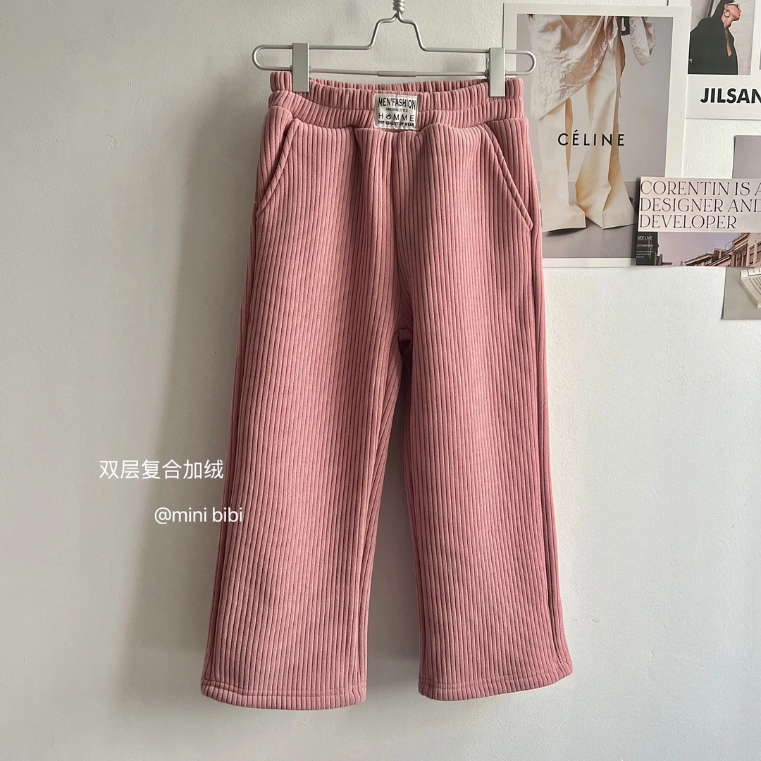 mini旦女童加绒阔腿裤冬装新款韩版宽松洋气百搭长裤宝宝保暖裤子