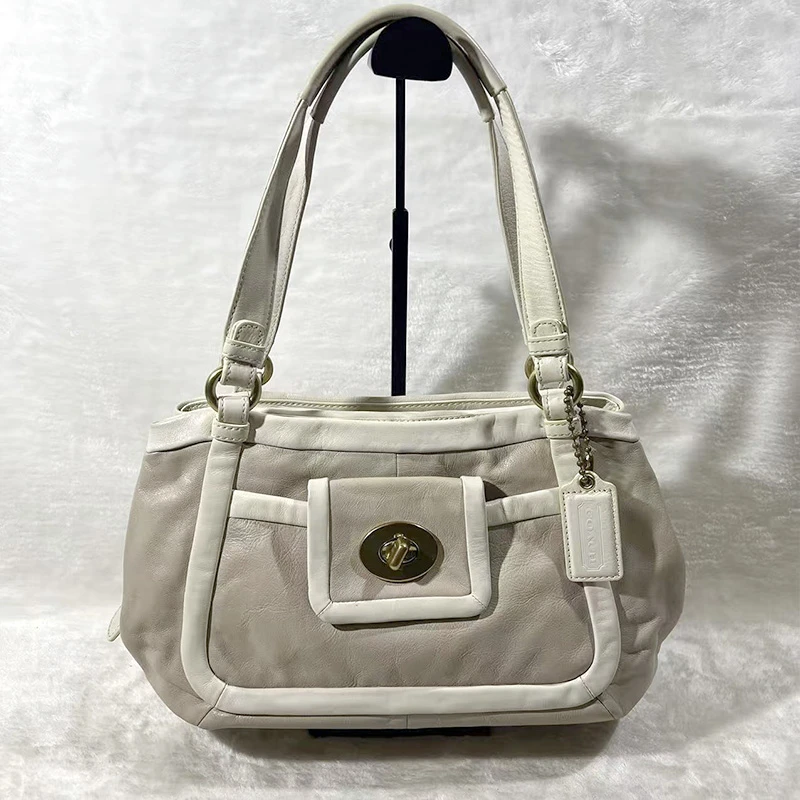 95新 COACH/蔻驰 白色拼卡其色单肩包G24019896尺寸35*20