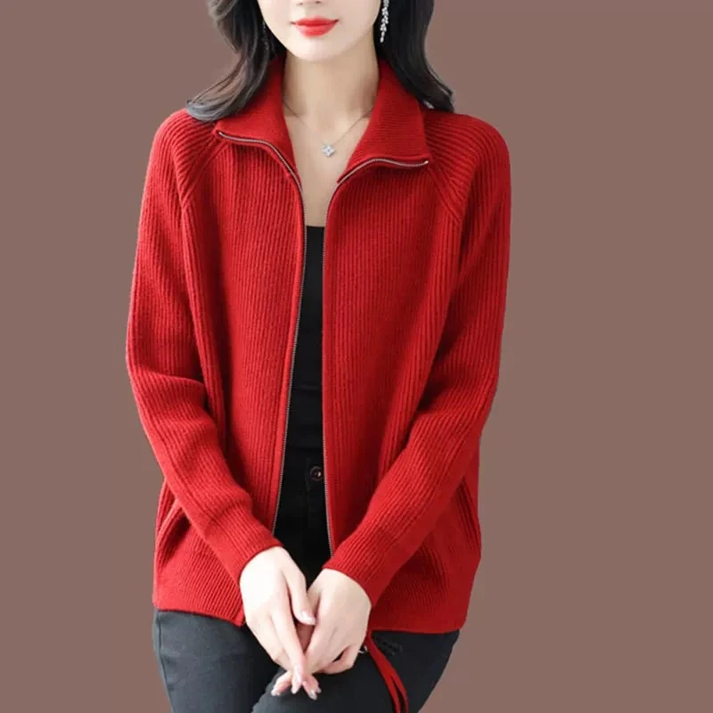 【波尔多红拉链开衫】秋冬新款加软重工毛衣开衫