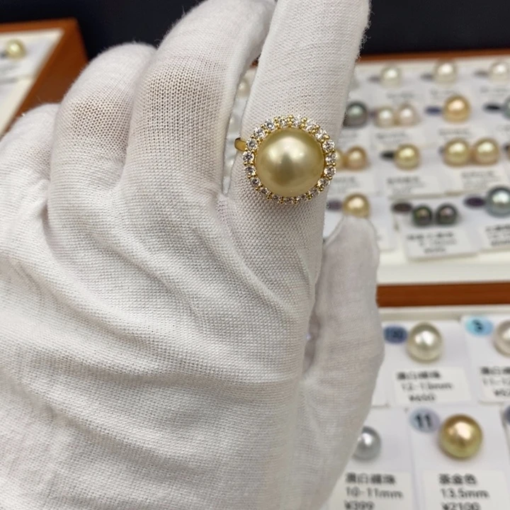 海水珍珠裸珠金珠戒指