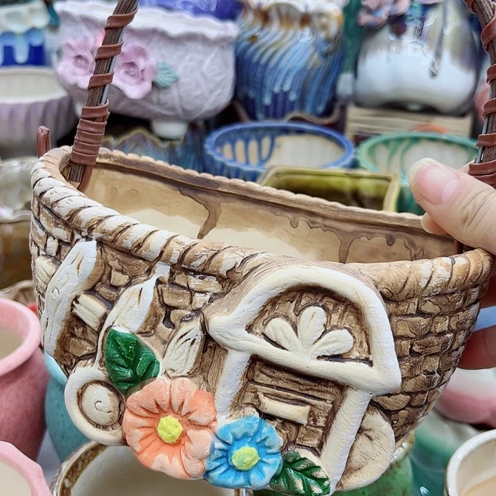 多肉绿植陶瓷花盆9.9包邮，有孔