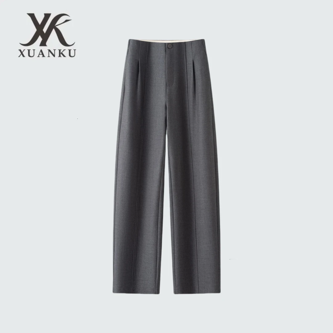 【XUANKU】春夏款活力高腰时尚垂感百搭休闲舒适窄版直筒裤2647