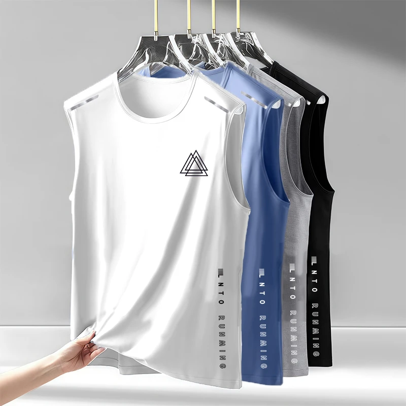 冰丝背心男潮薄款圆领网眼透气速干运动宽坎肩外穿男士无袖夏季