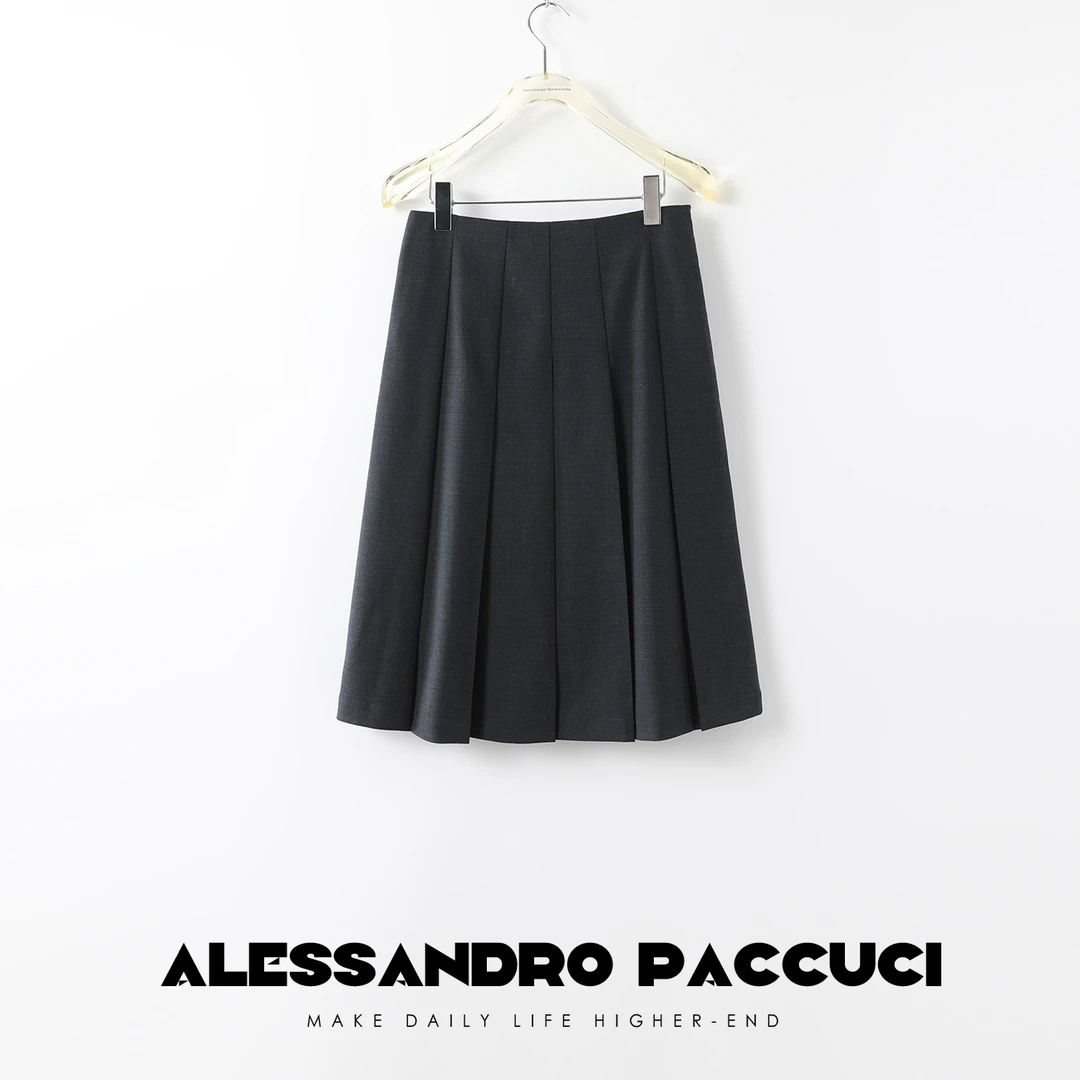 AP洛哥24062X 深灰色含羊毛重工压褶时尚百搭学院风半身裙