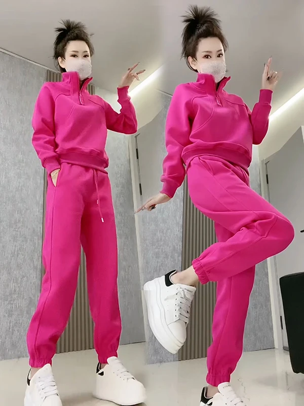 欧货休闲运动套装2025春季新款半拉链套头宽松净版显瘦洋气两件套