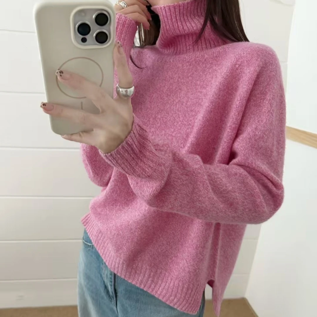 100%纯羊毛花纱高领秋冬新款针织衫 时尚百搭气质款