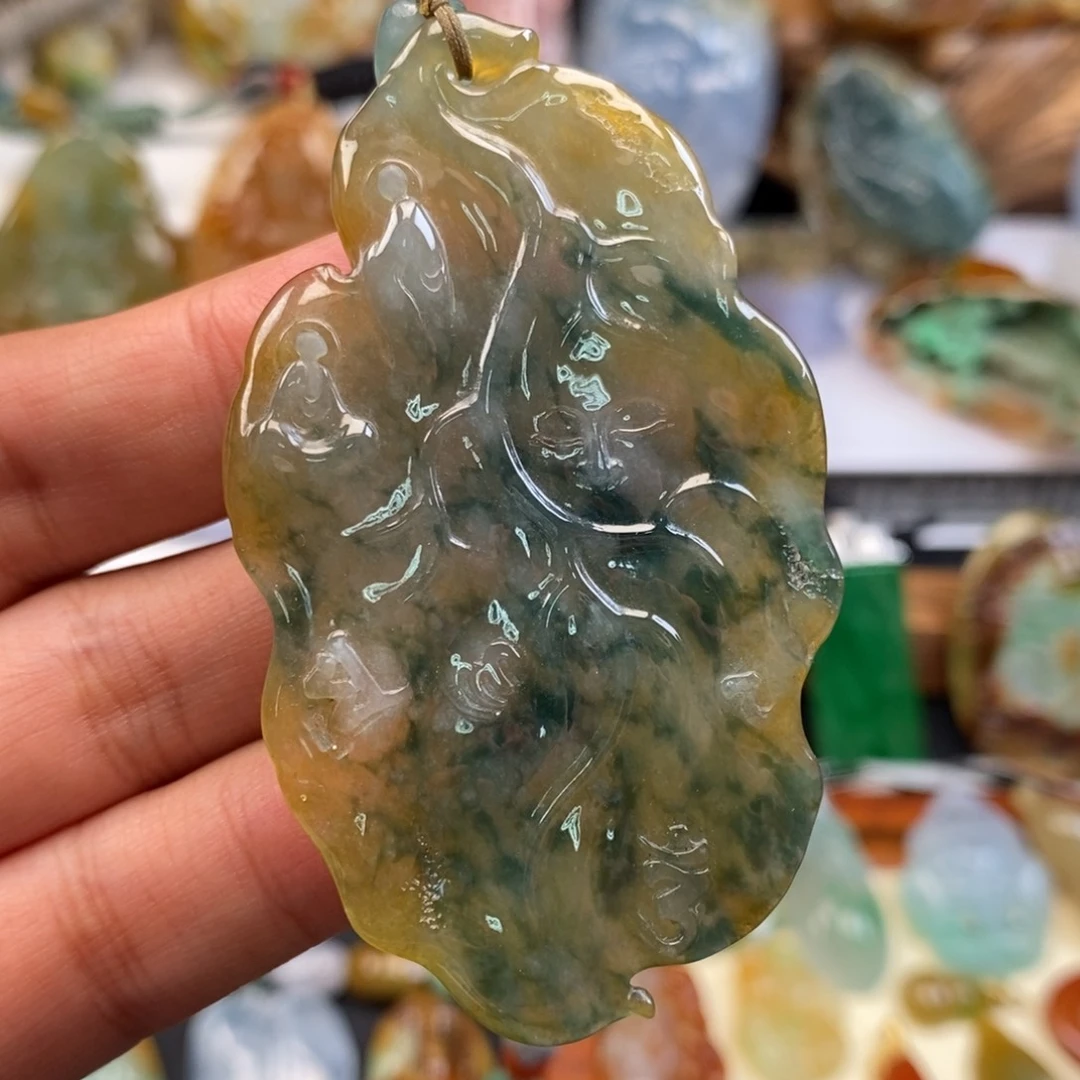 颈饰未镶嵌翡翠缅甸天然翡翠一叶一菩提