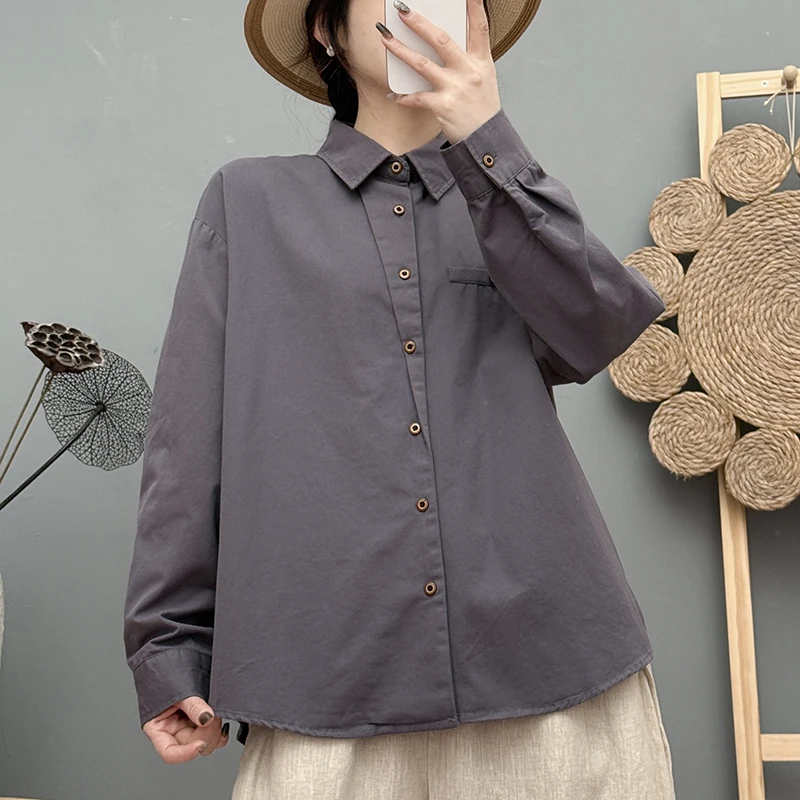 【茶芙巷】欧货纯棉加厚磨毛衬衫女2025春秋爆款纯色长袖打底【YLL】