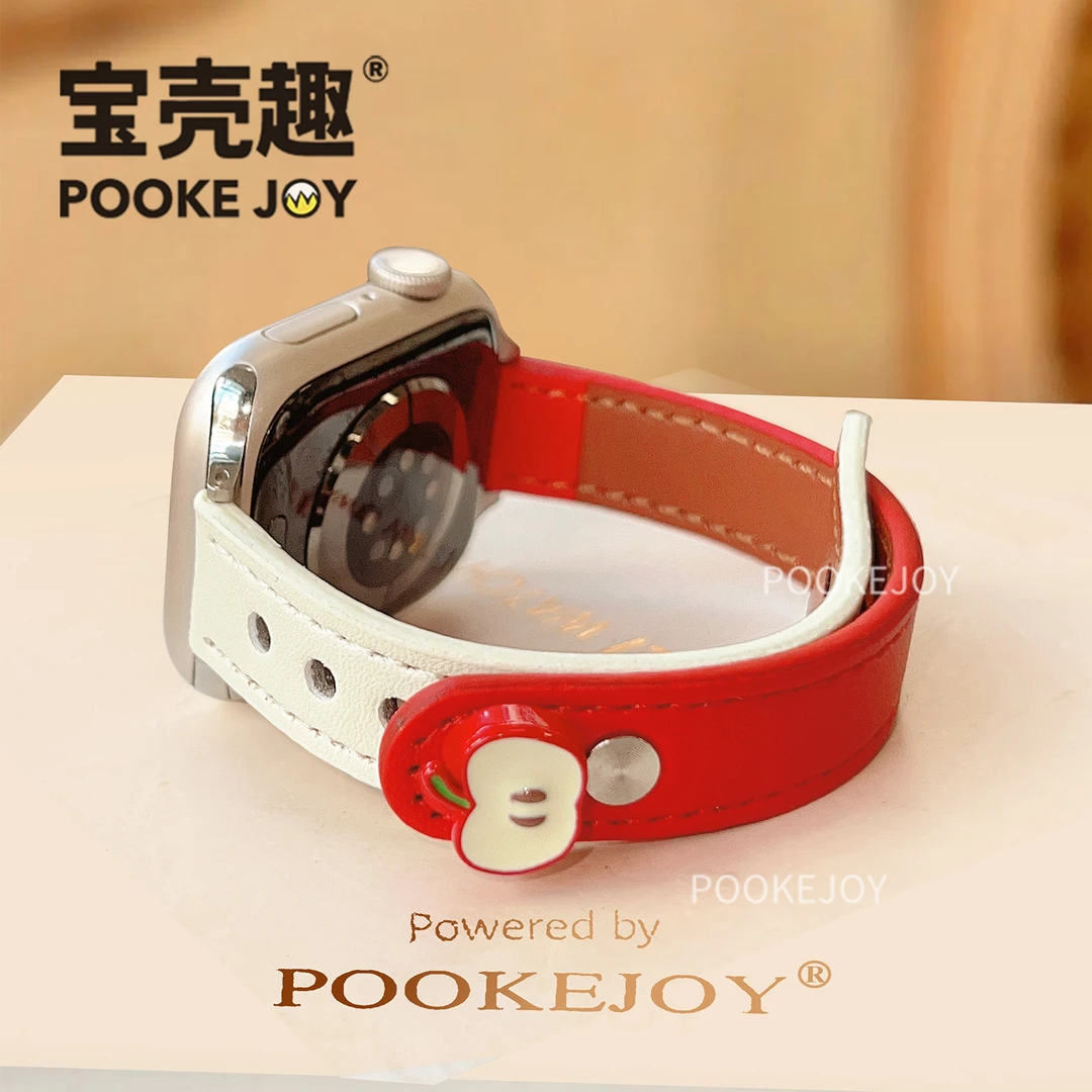 宝壳趣适用苹果s11表带拼色双钉扣表带s10/s9/s8/s7/se真皮42mm秋