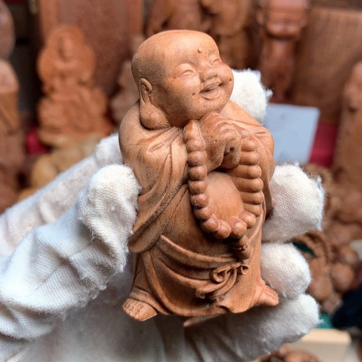 檀香木把件老山檀弥勒瑕疵